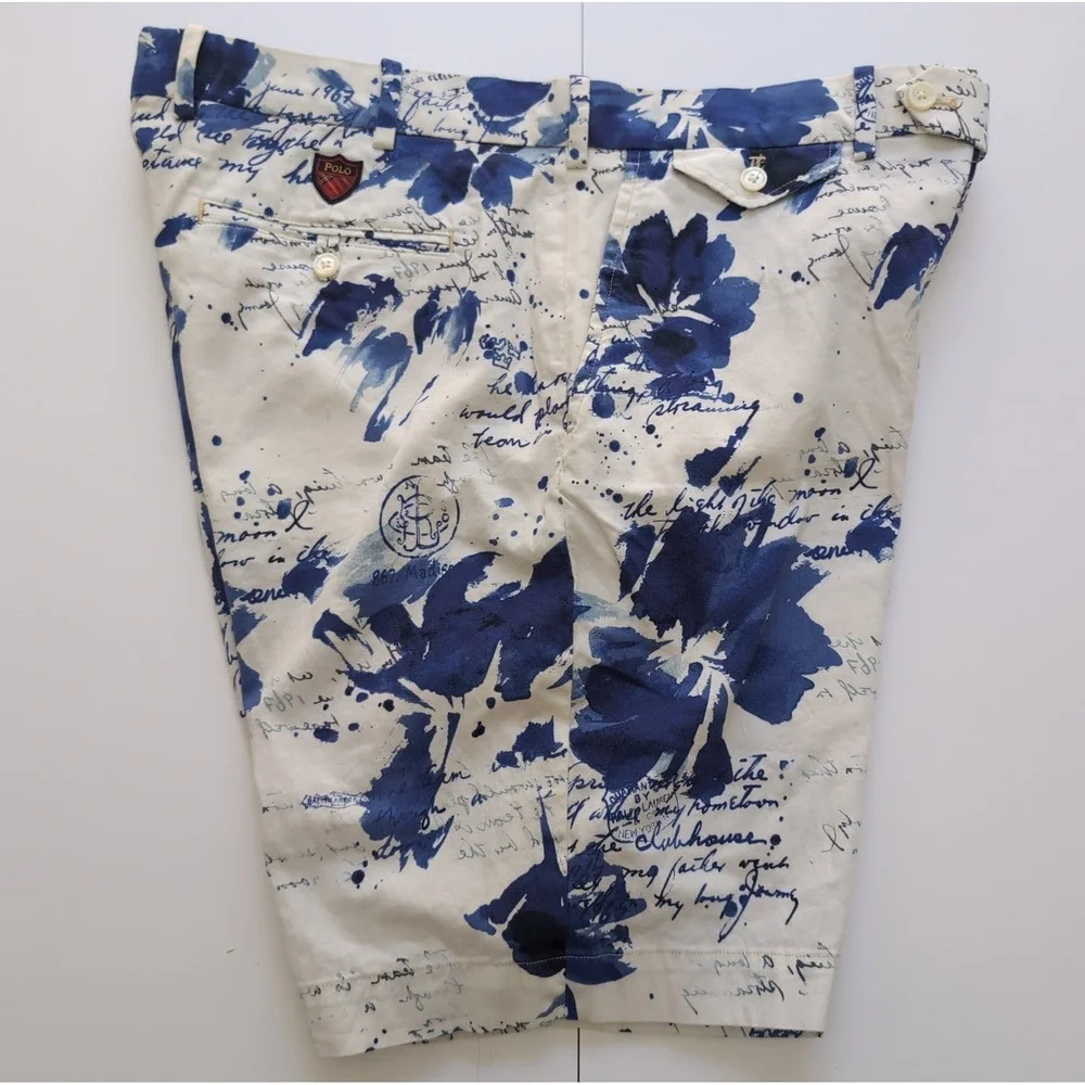 Polo Ralph Lauren Golf Shorts Mens 36 Magnolia Lane Blue Script Floral Luxury